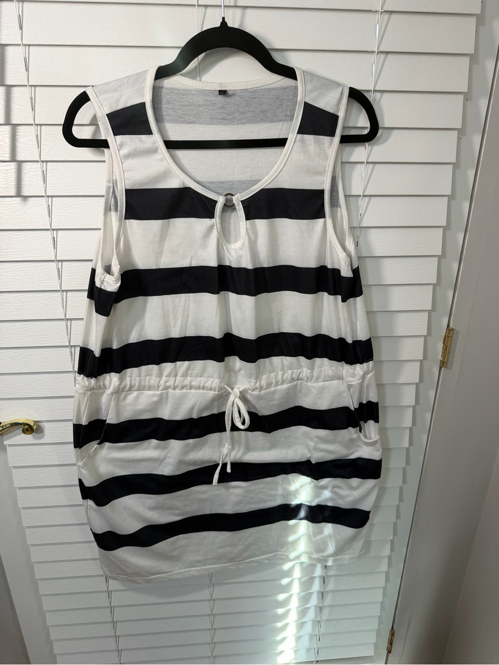 Black & White Striped Sleeveless Drawstring Tunic